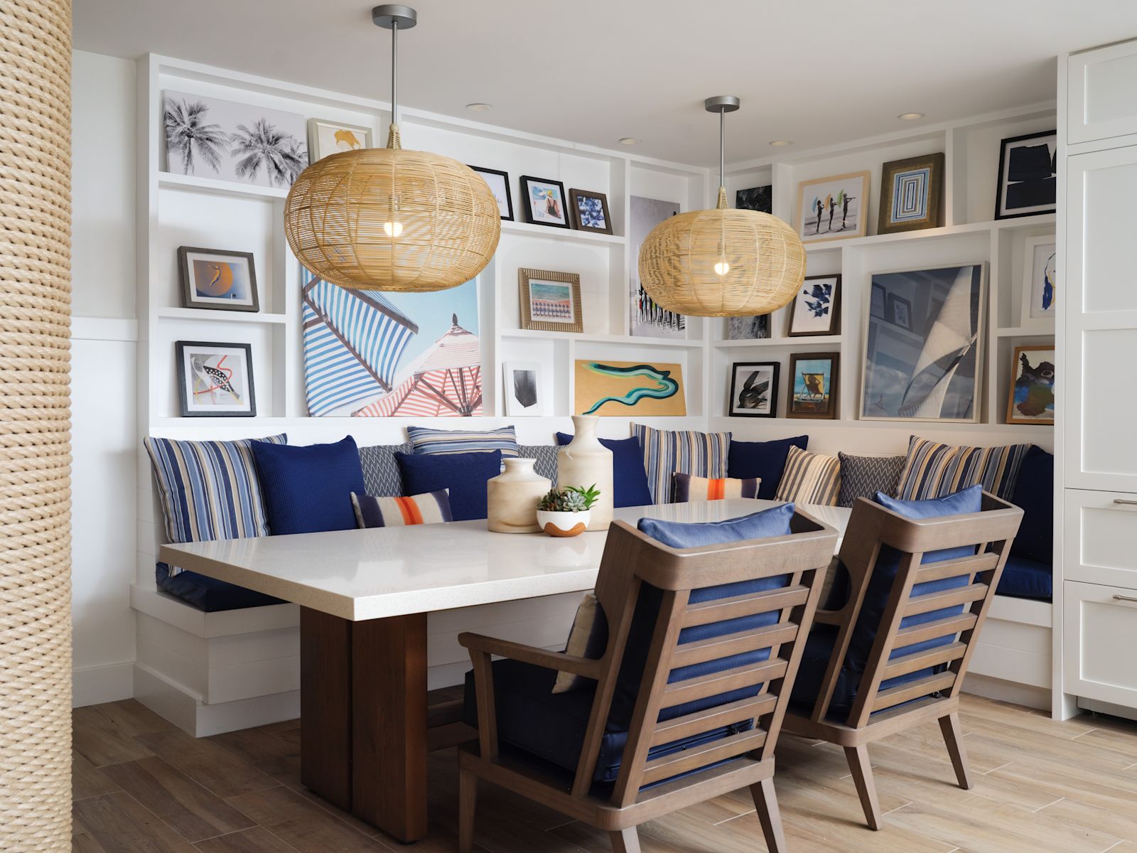 A dining nook with a round table at Shore House at The Del