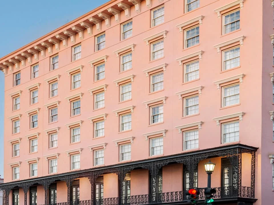 Mills House Charleston, Curio Collection by Hilton, pink colonial exterior, Charleston South Carolina